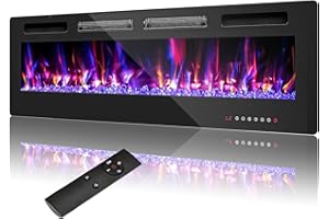Ludatido 60" Ultra-Thin Electric Fireplace in-Wall Recessed,12 Flame & Ember Colors, Touchscreen/Remote Control Wall Mounted Fireplace Heater Timer, Low-Noise