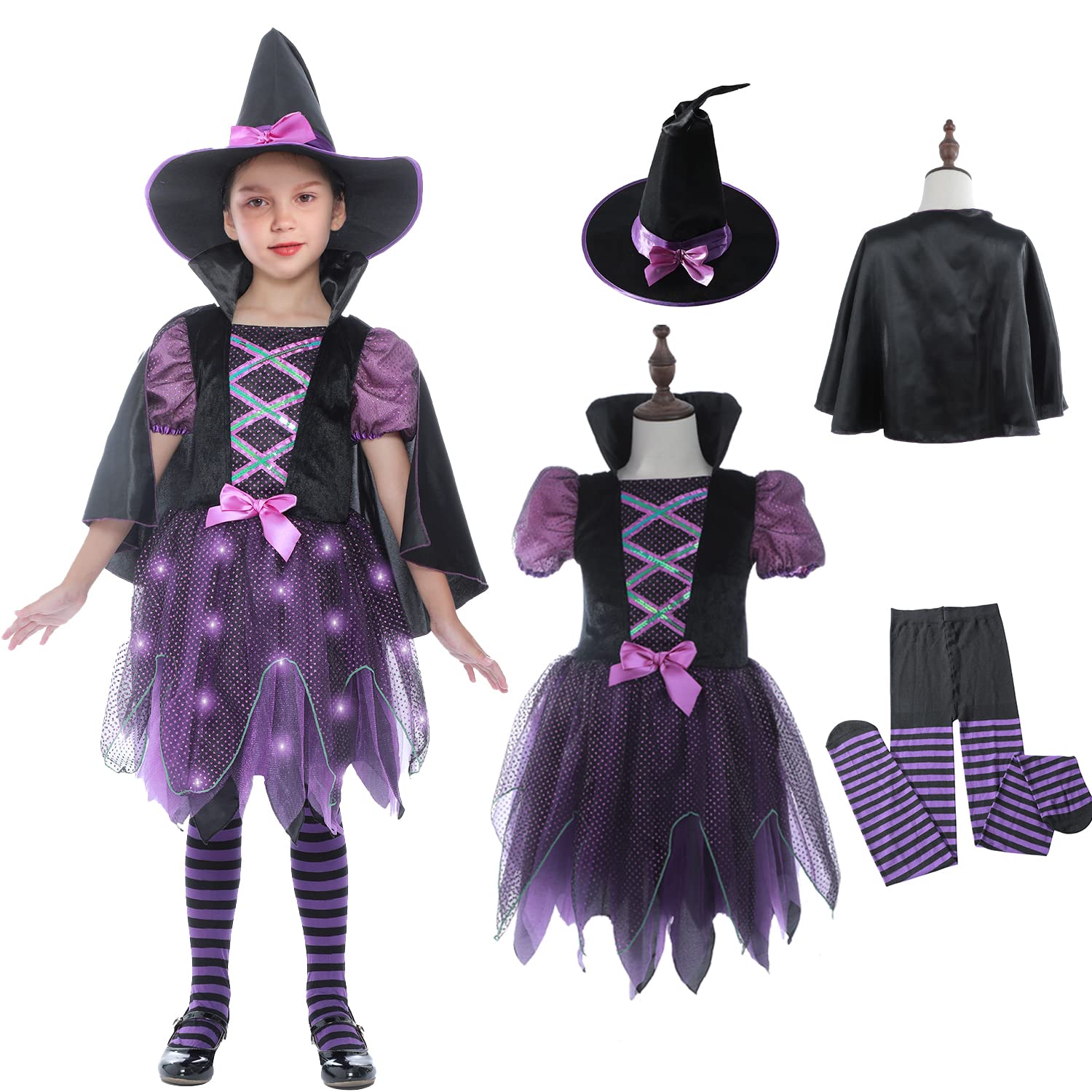 Sincere Party Deluxe Light Up Purple Witch Costume with Hat,Tights,Cape for Girls 3-4years. — image 1