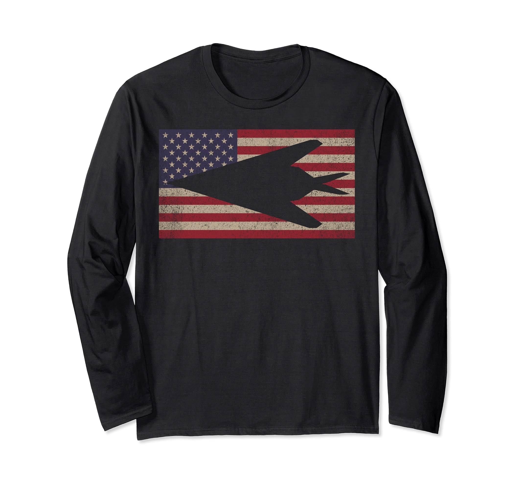 F-117 Nighthawk Stealth Fighter Aircraft American Flag Long Sleeve T-Shirt