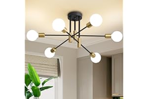 Biewalk Modern Chandelier Ceiling Light Fixture, 6-Light Sputnik Dining Chandeliers 31.18" Gold and Black Chandelier Over Table, Mid Century Lights Fixture for Dining Room Living Room Kitchen Island
