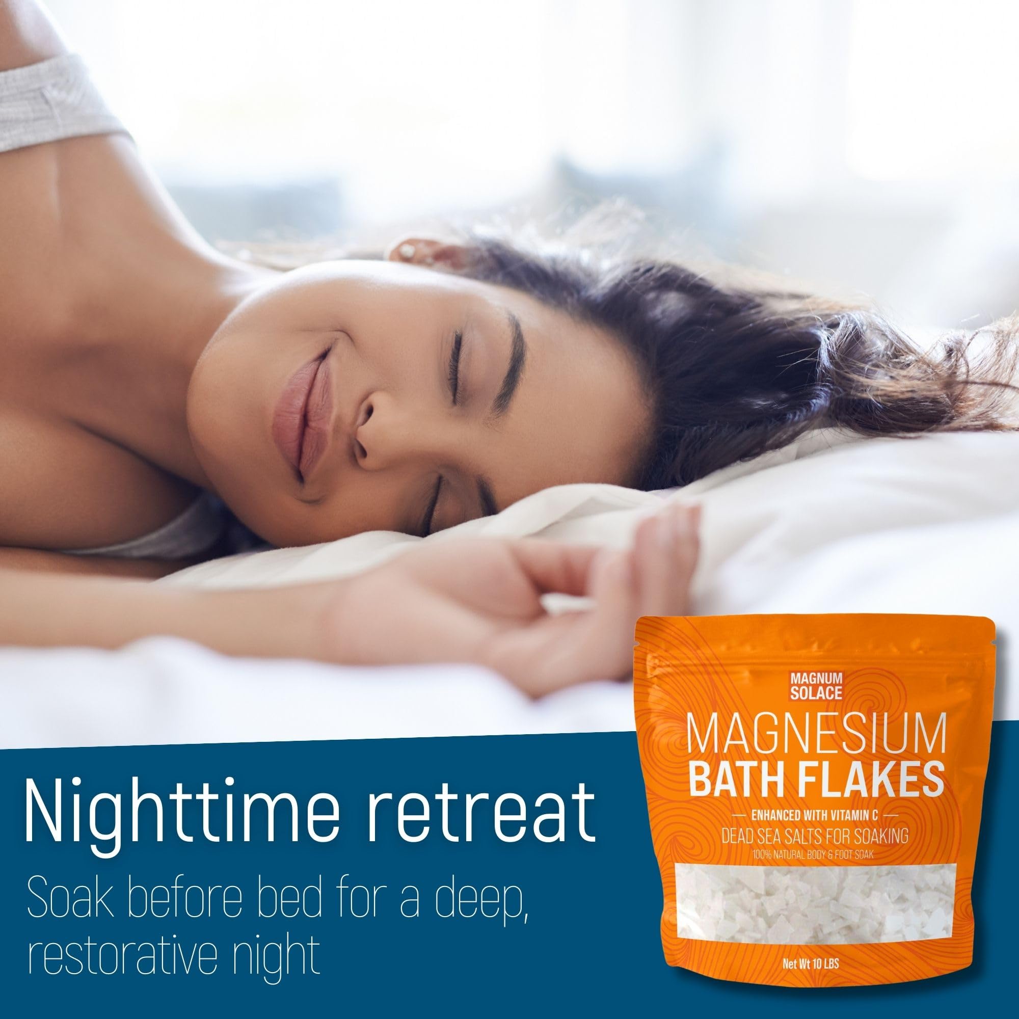 Magnesium Flakes for Bath - Magnesium Chloride Flakes - Dead Sea Salts for Soaking - Enhanced with Vitamin C Crystals, 10 LBS