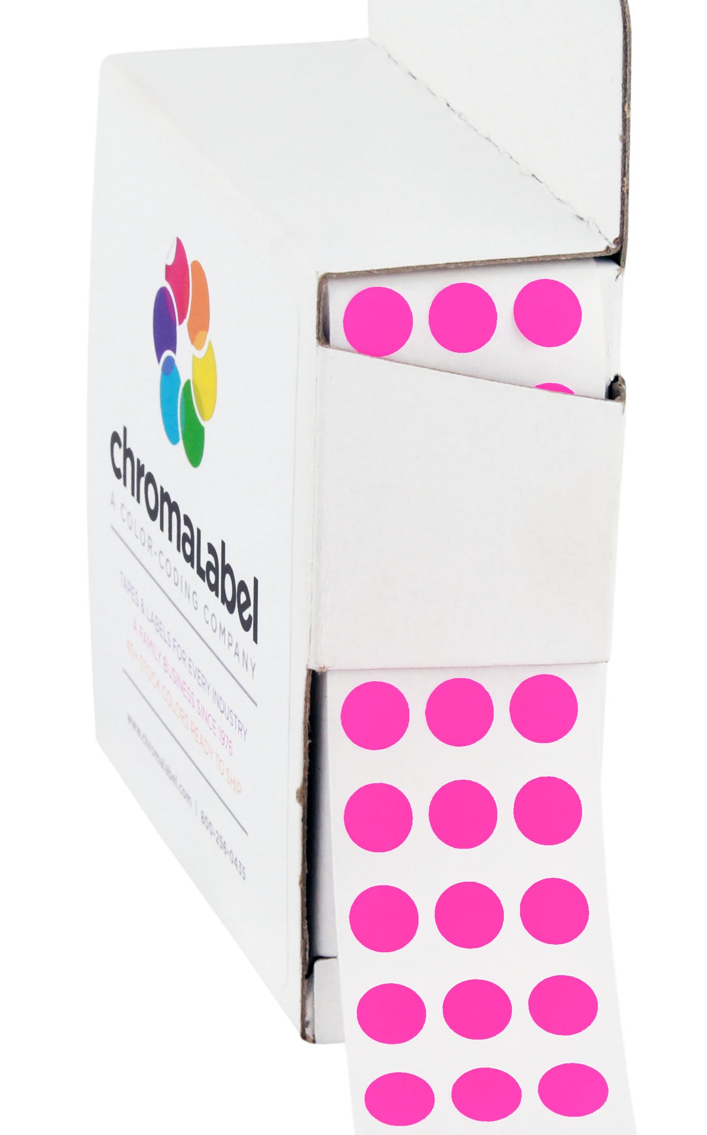 ChromaLabel 6.35mm (1/4 Inch) Round Permanent Colour-Code Dot Stickers, 1000 per Dispenser Box, Fluorescent Pink