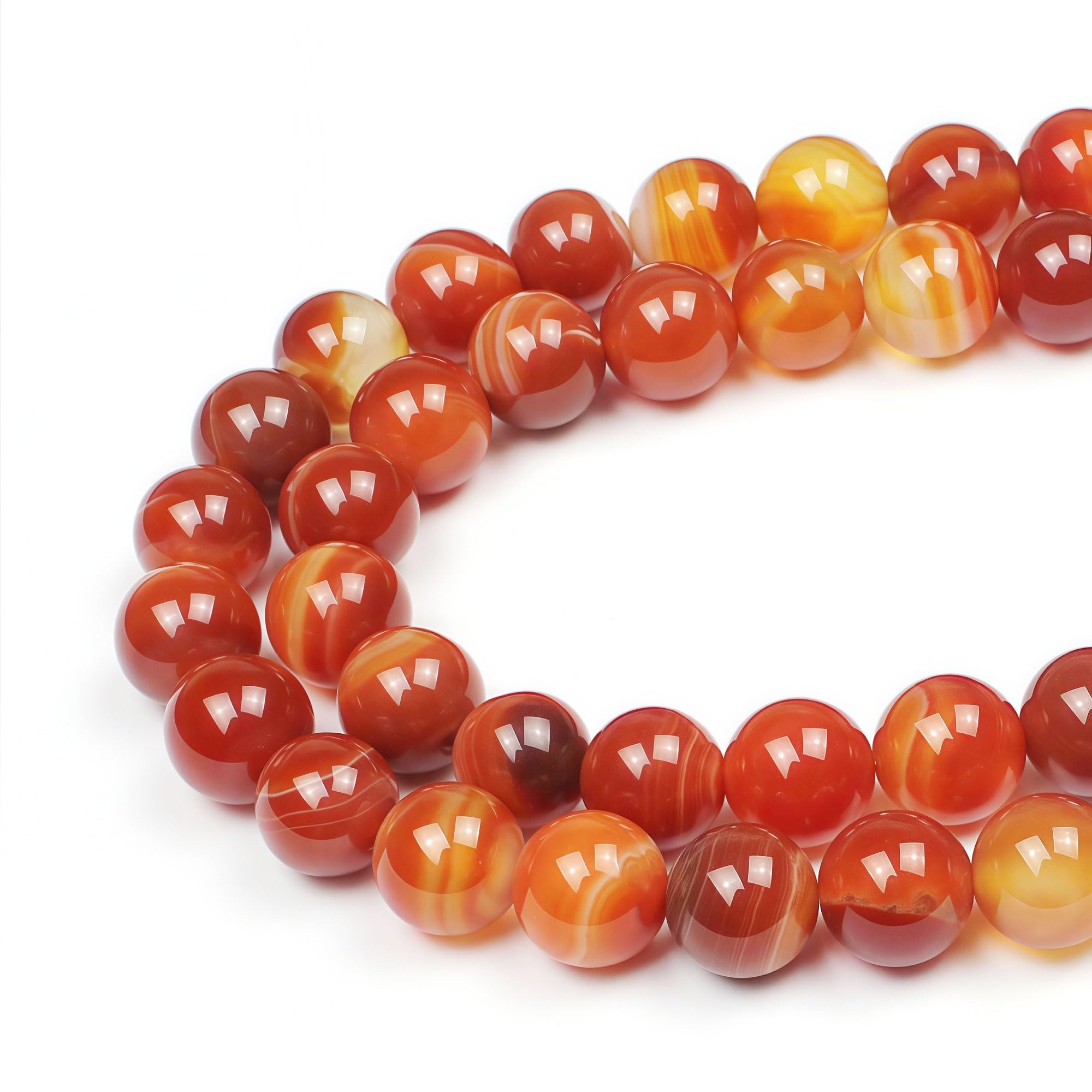 MJDCB Natural Round Stone Beads 12mm Red Striped Agate Loose Gemstone Beads for Jewelry Making Bracelet Necklace 30pcs
