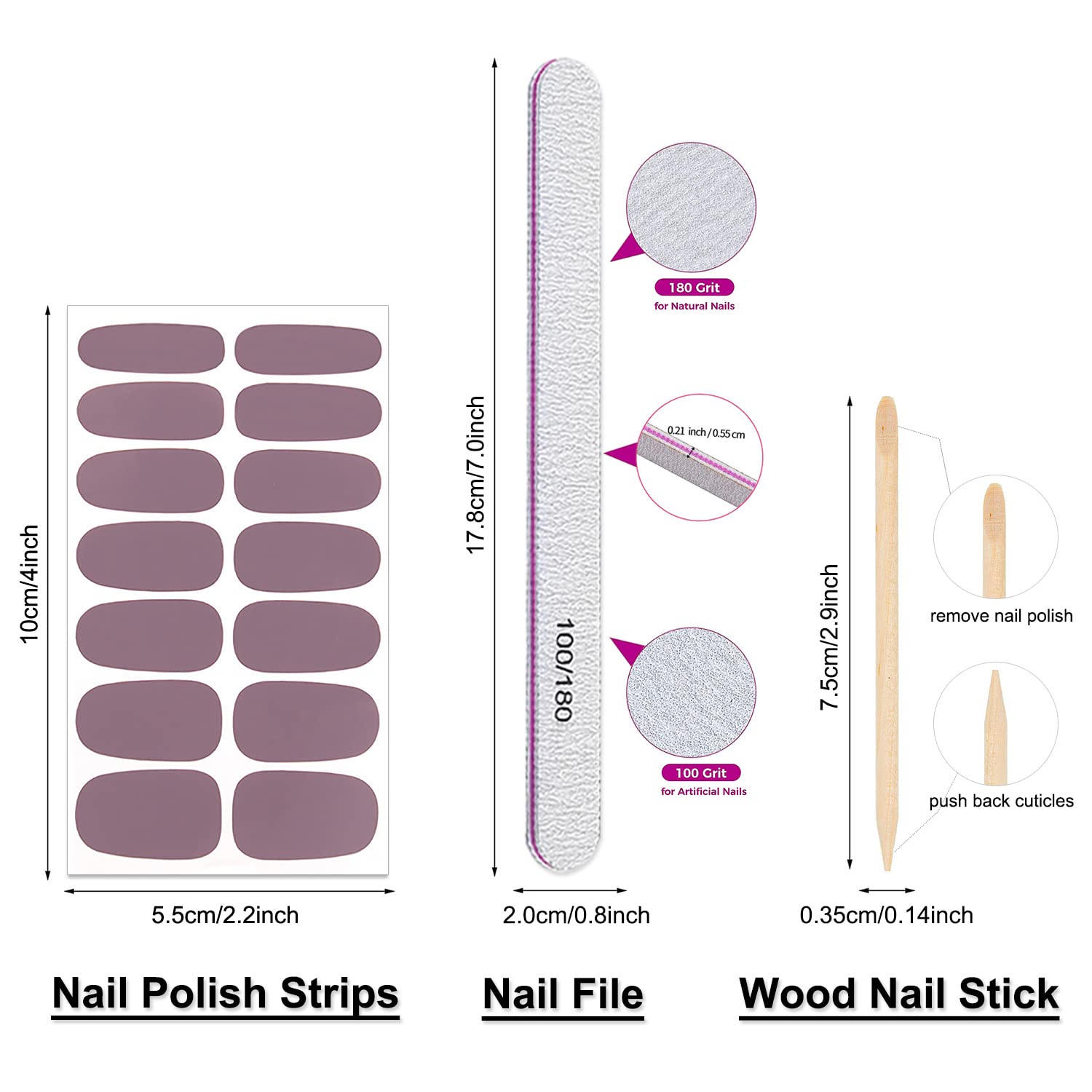 DANNEASY 16 Sheets Nail Wraps for Women Nail Polish Strips Solid Color Self Adhesive Nail Polish Stickers Stick On Nails Nail Accessories with 1pc Nail File, Cuticle Stick (Gray) - Image 6