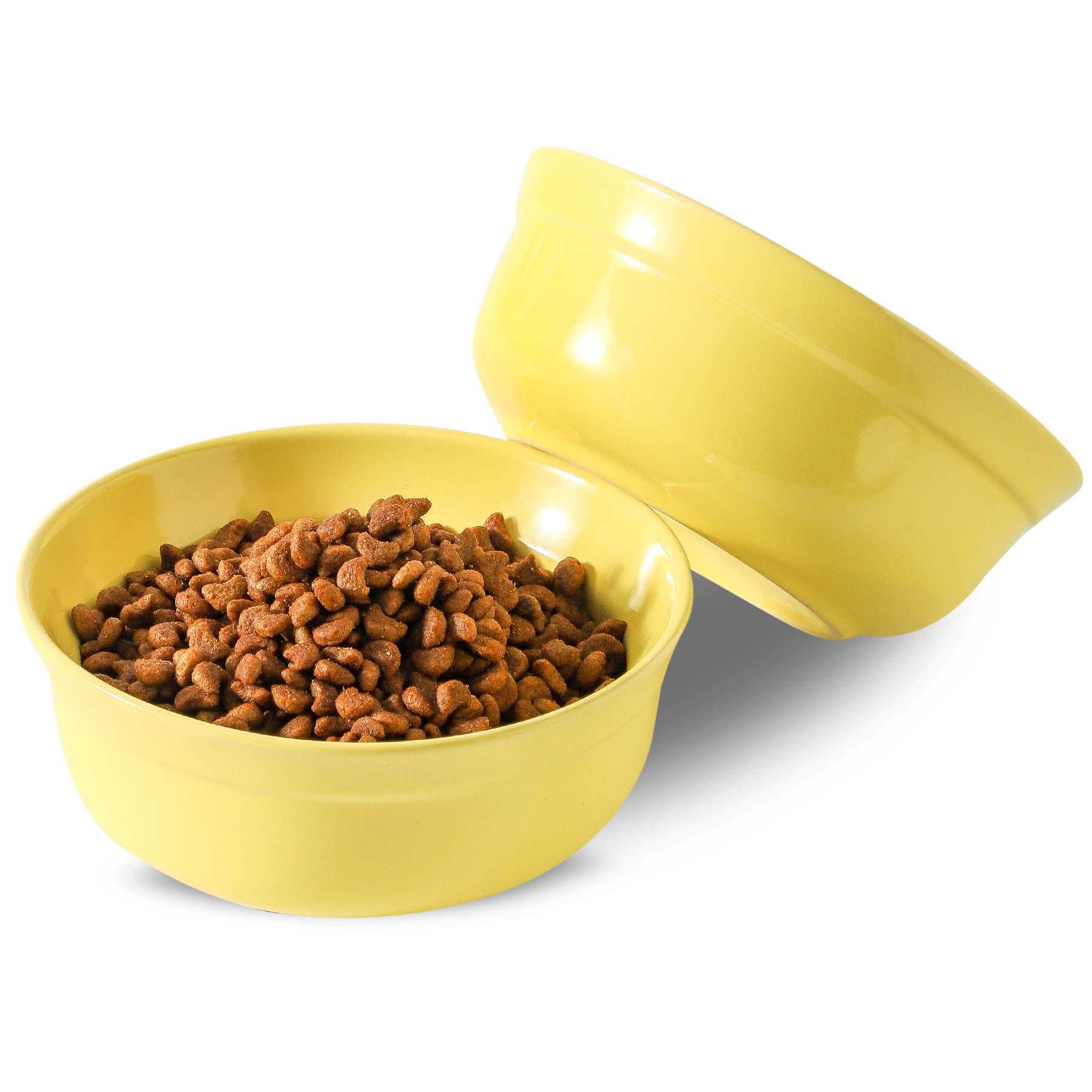 Photo 1 of 5.3 Inch Yellow Ceramic Pet Bowl Sets - Porcelain Wide Mouth Cat Food or Water Bowls, Cute Feeding Bowls for Indoor Small Size Dog, for Wet or Dry Food