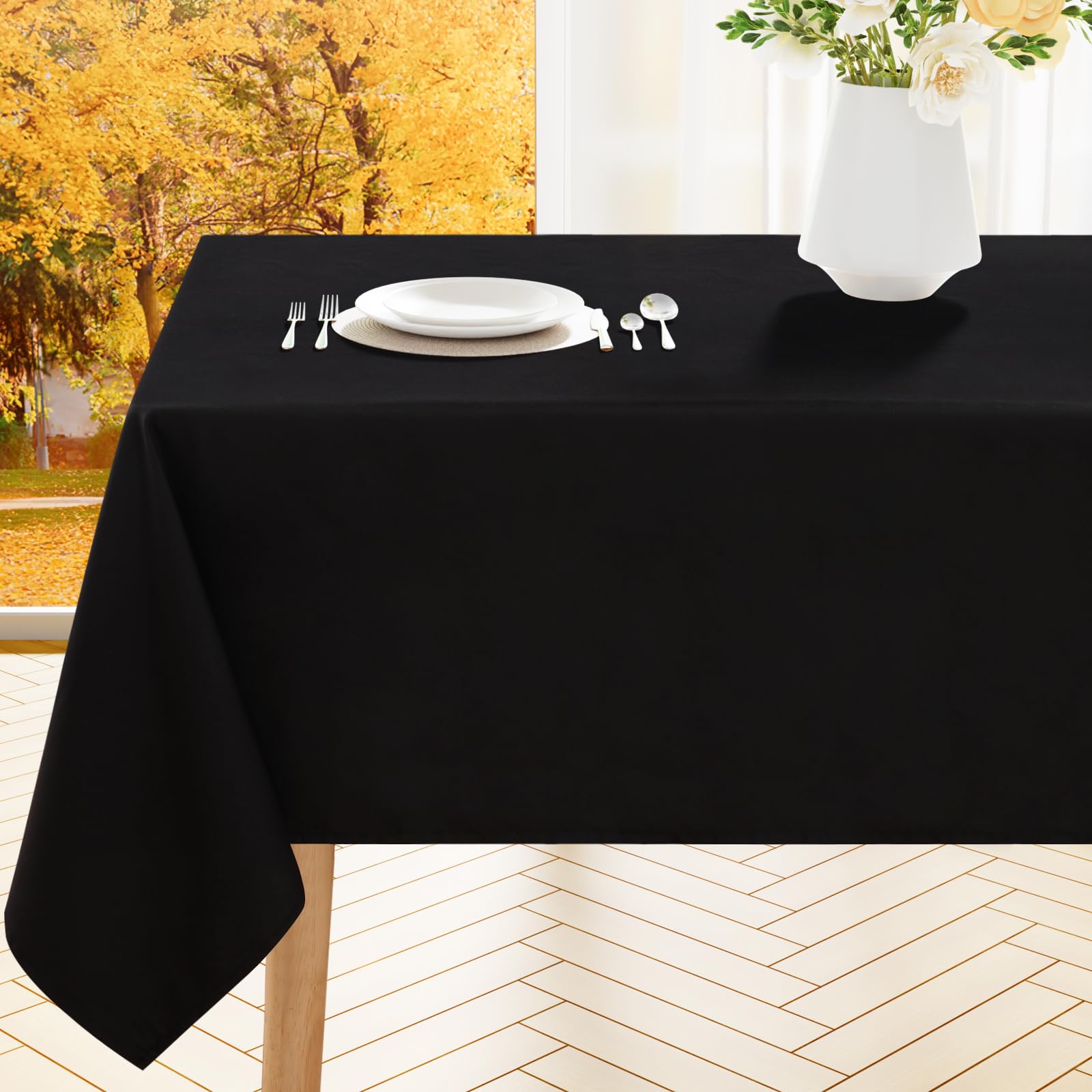 Photo 1 of **SEE CLERK NOTES**Smiry Rectangle Table Cloth, Waterproof Anti-Scratch Polyester Tablecloth, Decorative Washable Fabric Table Cover for Dining, Buffet, Parties and Outdoor, 60x84, Black