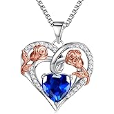 JKK Valentines Day Gifts Birthstone Necklace for Women - S925 Sterling Silver 12 Month Birthstone Necklaces Mothers Day Birthday Gifts for Women Wife Mom Heart Necklace