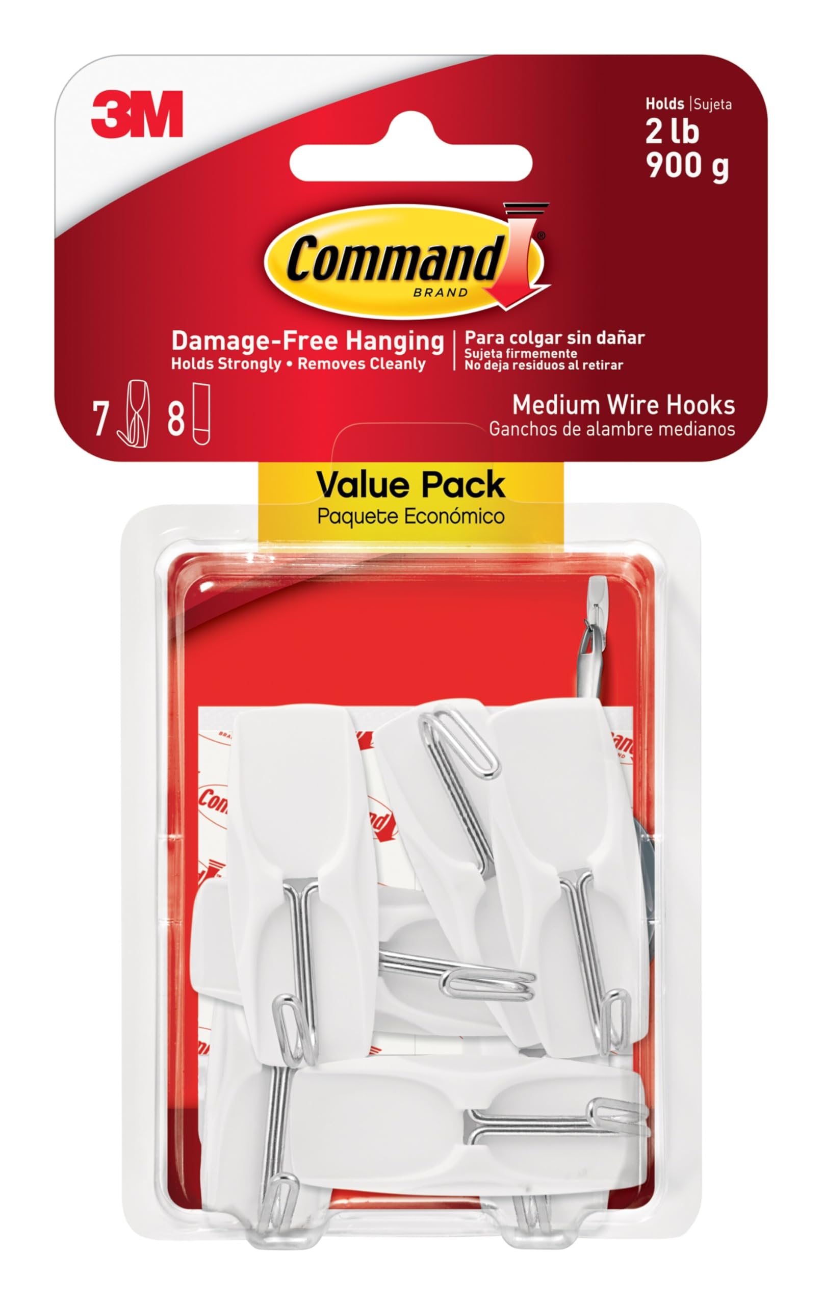 Command Medium Wire Toggle Hooks, Damage Free Hanging Wall Hooks with Adhesive Strips, No Tools Wall Hooks for Hanging Organizational Items in Living Spaces, 7 White Hooks and 8 Command Strips