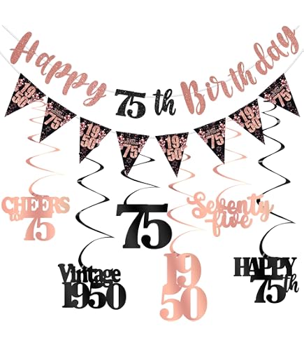 75. Geburtstag Dekorationen Für Frauen In Schwarz-Rosegold – Banner & Wirbel Für Die Jubiläumsfeier