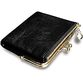 TOPKULL Womens Wallet Small Bifold Rfid Ladies Mini Vintage Coin Purse With Zipper and Kiss Lock (Black)