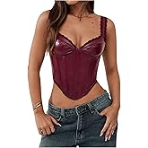 Floerns Women's Leather Sleeveless Crop Cami Top Asymmetrical Hem Retro Corset Top