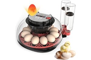 AGOAL 12 Egg Incubator for Hatching Eggs, Automatic Turner with Digital Temperature Humidity Control, 360° Clear View Lid, Auto Water Refill & Built-in Candler for Chicken Duck Quail Birds