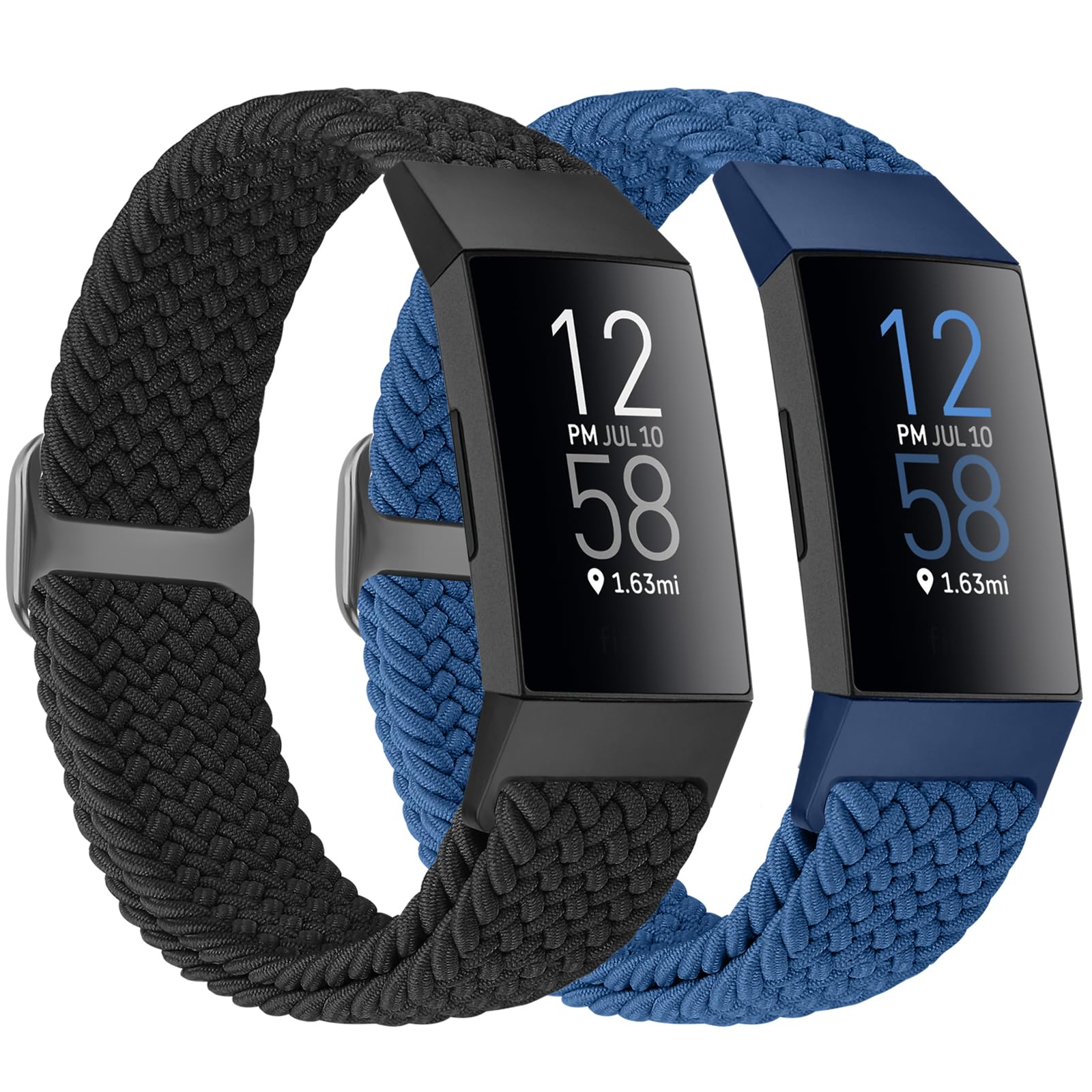 Bcuckood Braided Strap Compatible With Fitbit Charge 4/3/SE for Women Men, Adjustable Elastic Sport Soft Nylon Replacement Wristband, 2PCS