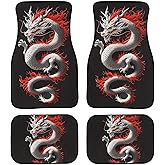 Mumeson Cool Dragon Print Car Floor Mat Auto Interior Floor Protection Carpet for Mens Womens 4 Piece Nonslip Rubber Back Heavy Duty Floor Mats Black Red