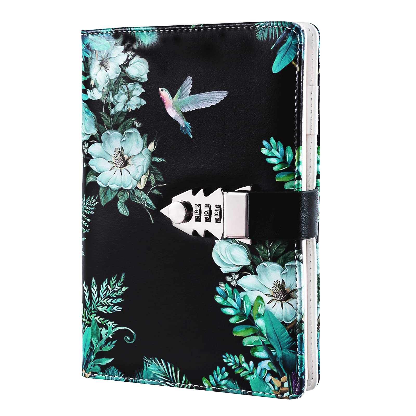 NectaRoy Lock Journal Lockable Diary, PU Leather Cover Writing Notebook with Combination Lock, Travel Journal with Lock, Diary with Card Pockets&Pen Holder, Size 210x150mm