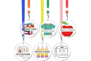 Weekgrat 6 Set Acrylic Hall Pass Lanyards School Passes Unbreakable Cute Acrylic Hall Passes for Classroom School Supplies