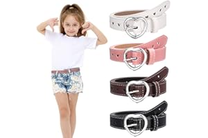 4 Pieces Kids Belt for Girls, Cute Heart Shape with Metal Buckle Elastic Stretch Adjustable Waist Belt Youth Toddler Belt for