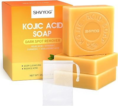SHVYOG Kojic Acid Soap Turmeric Vitamin C Hyaluronic Deep Cleansing 3 Pack