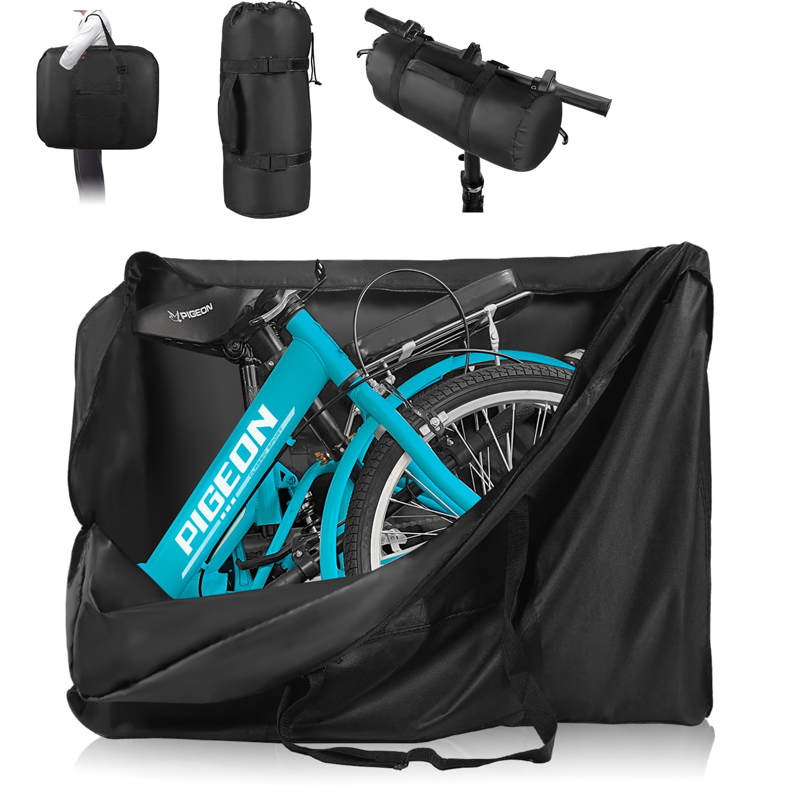 Photo 1 of Folding Bike Travel Bag Waterproof,20inch Portable Folding Cycling Bags?Multifunctional Bicycle Carrying Transport Case with Strong Webbing for Airplane Car Shipping,Bike Accessories with Handleba Bag