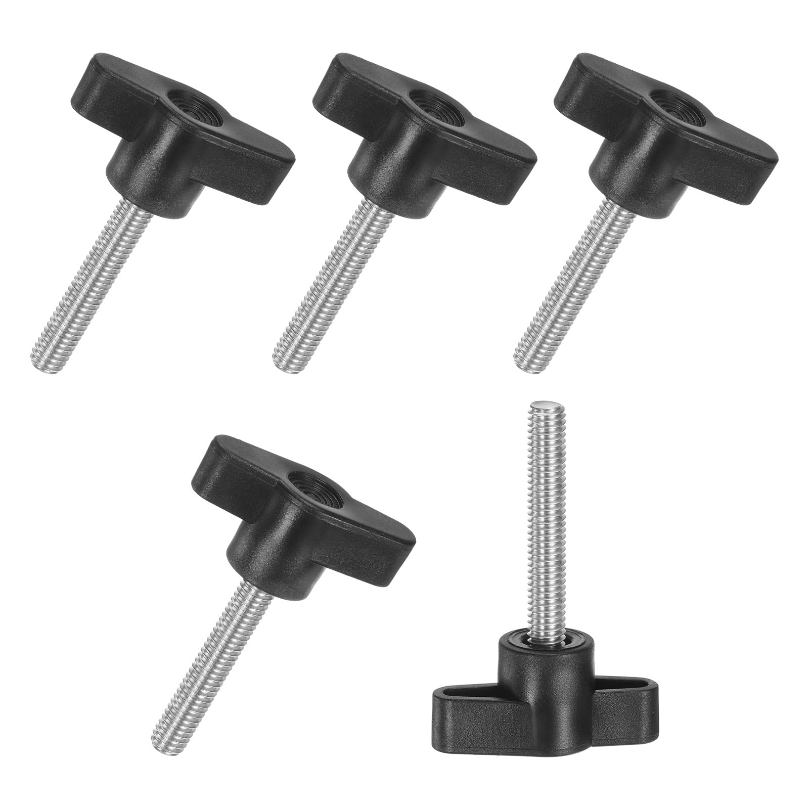 M METERXITY 5-Pack Thumb Screws, M6x30mm Tee Wing Knobs, T Shaped Handle Clamping Screw Knob for Woodworking/Machinery/Equipment, Metric Thread Thumbscrew [304 Stainless Steel, Black]
