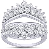 Double Row Enhancer Guard Ring for Women Round Lab Created Moissanite or Round Lab Grown Diamond Wedding Band Stacking Ring in 14K Gold Plated Sterling Silver Jewelry Gifts for Her