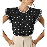 Saodimallsu Womens Ruffle Short Sleeve Sweaters Polka Dots Casual Crew Neck Flutter Sleeve Knit Summer Tops