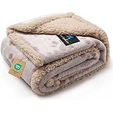 Luciphia Waterproof Pet Blankets Whith Paw Print for Couch Sofa Bed Cover, Liquid Pee Proof Soft Fluffy Dog Blanket Washable, Reversible Furniture Protection Puppy Cat, Khaki, Small(40" x 28")