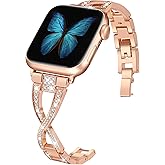 JFdragon Bands for Apple Watch 38mm 40mm 41mm 42mm(Series10 11) Women Series11 10 9 8 7 6 5 4 SE iwatch Band Bling Metal Bracelet Fancy Cute Dressy Strap Rose Gold