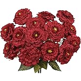 GhuaH 2 Pcs Artificial Flowers Zinnias Silk Flowers with Stems Zinnia Elegans Red Artificial Flowers for Outdoors Floral Arrangements Table Centerpieces Wedding Party Home Spring Summer Decor