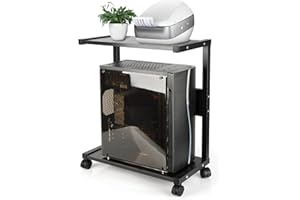 Liitrton Computer Tower Stand, PC Stand 2-Tier CPU Stand with Lockable Wheels Under Desk Fits Most PC (Black)