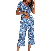 ENJOYNIGHT Womens Pajama Sets Cotton Summer Pjs Tops with Capri Pants Sleepwear