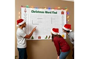 WCGENEF Poster géant de recherche de mots de Noël, jeu familial de vacances, 50 mots festifs, décoration murale interactive d