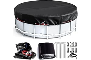 LXKCKJ 28 Ft Round Pool Cover, Winter Covers for Above Ground Pools, Extra Thick Pool Cover Protector with Drawstring Design Increase Stability, PE Tarp Ideal for Waterproof and Dustproof (Black)