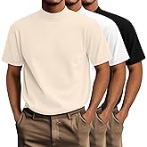 Riyiper 3 Pack Big and Tall Men's Mock Turtleneck Shirt Short Sleeve Cotton Basic Tops Slim Fit Casual Undershirt Tops
