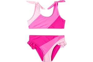 ADXSUN Toddler Girls Swimsuit Color Block Swimwear Kids Two Piece Bathing Suits Bowknot Beach Bikini Set