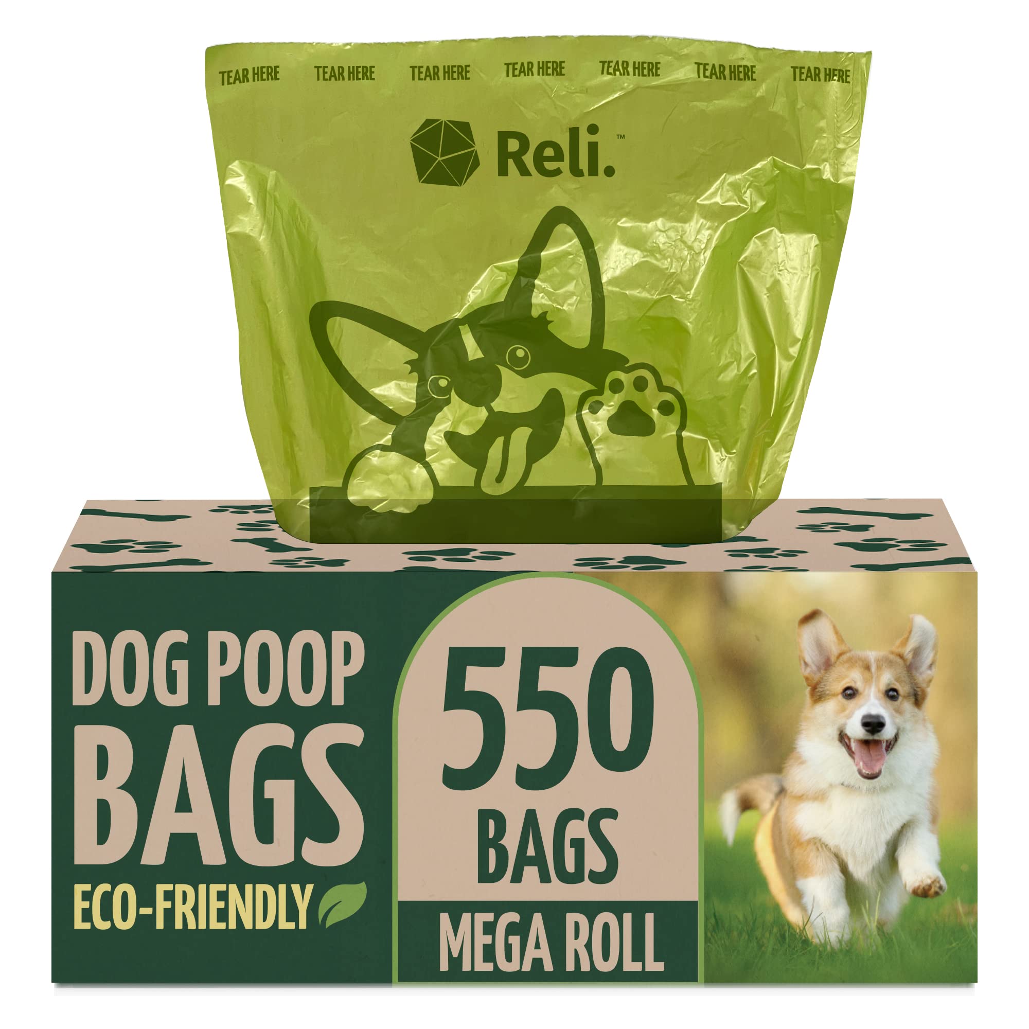 Photo 1 of Reli. Biodegradable Dog Poop Bags (550 Count, Bulk) (Large Single Roll - Dispenser Box) | 9x13" Large Dog Bags for Poop | Green, Eco-Friendly | Oxobiodegradable Pet Waste Disposal | Unscented