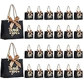QIELSER 50 Pack Small Thank You Gift Bags with Handles, Black Mini Party Favor Bags 5.5''x 2.5''x4.7'', Mini Gift Bags Bulk with Bow Ribbon for Valentine's Day, Bridal, Wedding, Baby Shower
