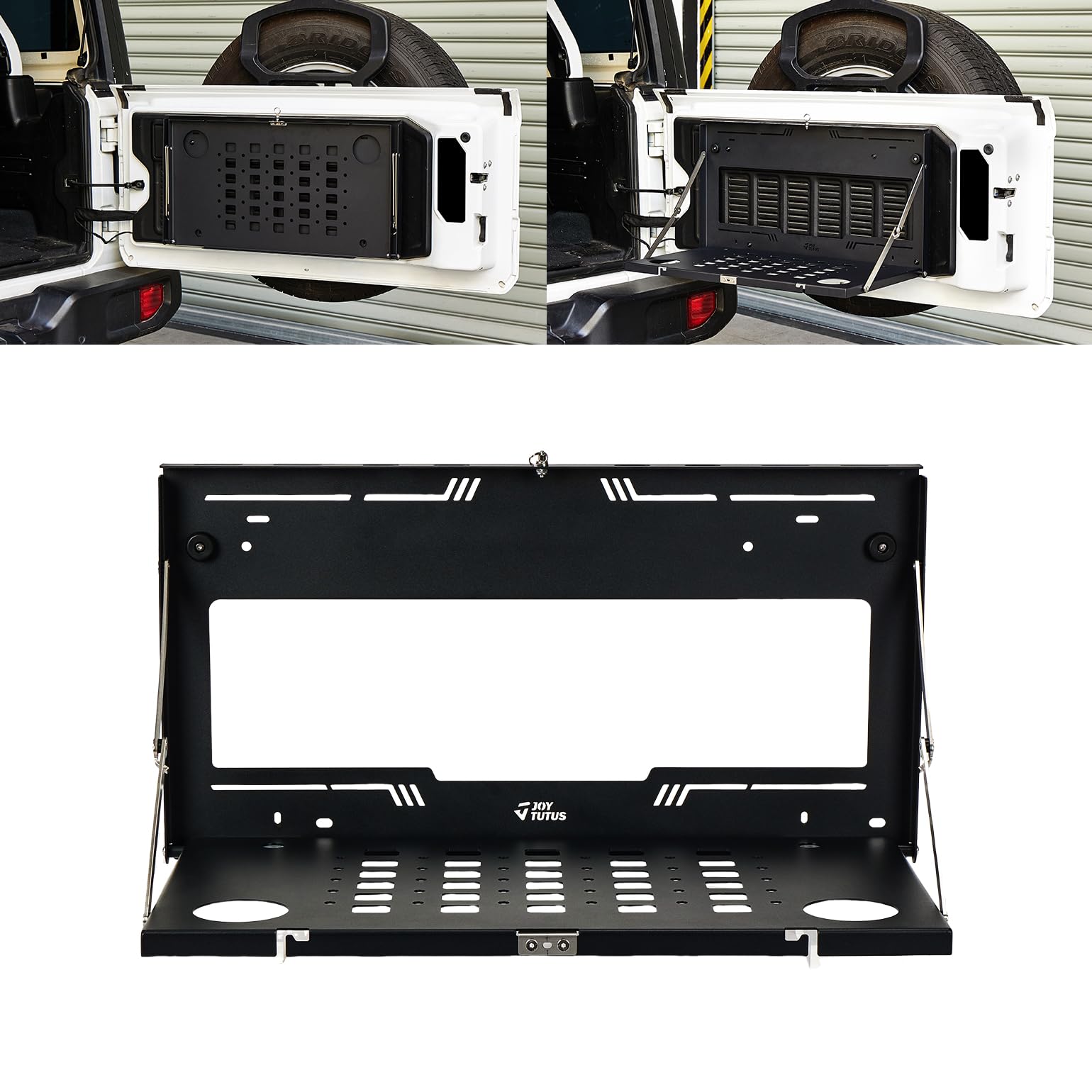 JOYTUTUS Tailgate Table For Jeep Wrangler JL & JLU (2018-2024) - Foldable Cargo Shelf, MOLLE Panel, Supports 88 Lbs