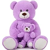MorisMos Mom and Baby Giant Teddy Bear, 39inch Soft Big Teddy Bears Stuffed Animal Plush for Baby Shower, Purple