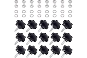 Swpeet 60Pcs M6 x 30 Hex Shaped Male Thread Metal Clamping Hand Star Knobs with 304 Stainless Steel Hex Nuts and Flat Washer Assortment Kit, Clamping Screw Plastic Clamping Knob (M6*30)