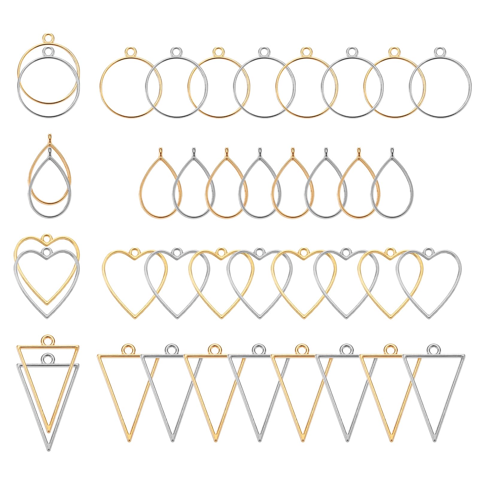 Patikil 40Pcs Open Bezels, Resin Bezels Charm Pendants Open Back Alloy Hollow Frame Bulk for Resin Craft Making, Multicolored(4 Shapes)