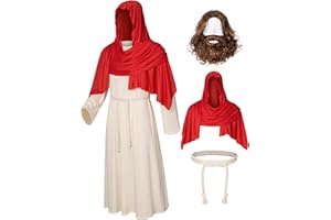 Irtysh Adult Jesus Costume Biblical Religious Robe Saint Shepherd Costume Wig Moustache Scarf Shawl Waist Rope set