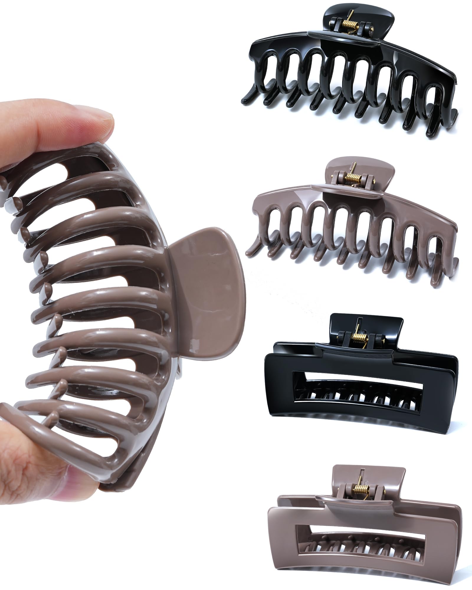 Photo 1 of Mesovor 4 Pack Silicone Flexible Hair Claw Clips, Nonslip Large Bendable Claw Clip | Soft Hair Grip Hairclips for Thin and Thick (Black, Coffee)