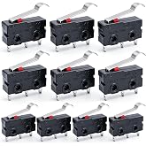 Twidec/10Pcs Mini Micro Limit Switch 5A 125 250V AC SPDT 1NO 1NC Long Hinge Semi-Circular Arc Bending Lever Arm Switch Snap Action Button Type 3 Pins KW11-3Z05
