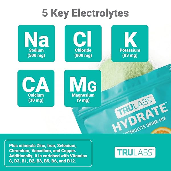 TRULABS HYDRATE ELECTROLYTE DRINK MIX – CITRUS SPLASH FLAVOR, SUGAR-FREE HYDRATION PACKETS WITH 1422 MG ELECTROLYTES & 19 VITAMINS & MINERALS, MONK FRUIT SWEETENED, ON-THE-GO STICKS (16 COUNT)
