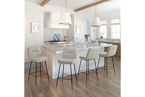 Cozyman 26 Inch Bar Stools Set of 4, Double-Layer Upholstered Counter Height Bar Stools for Kitchen Island, Faux Leather Barstools with Back and Footrest, Armless Barstool Chairs, Light Beige Gray