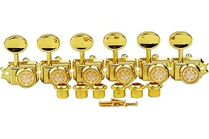 Guyker 6 Inline Vintage Guitar Lock String Tuners – Locking Tuning Key Pegs Machine Heads Replacement Parts for ST TL Style Electric, Folk or Acoustic Guitars – GK55SP, Gold
