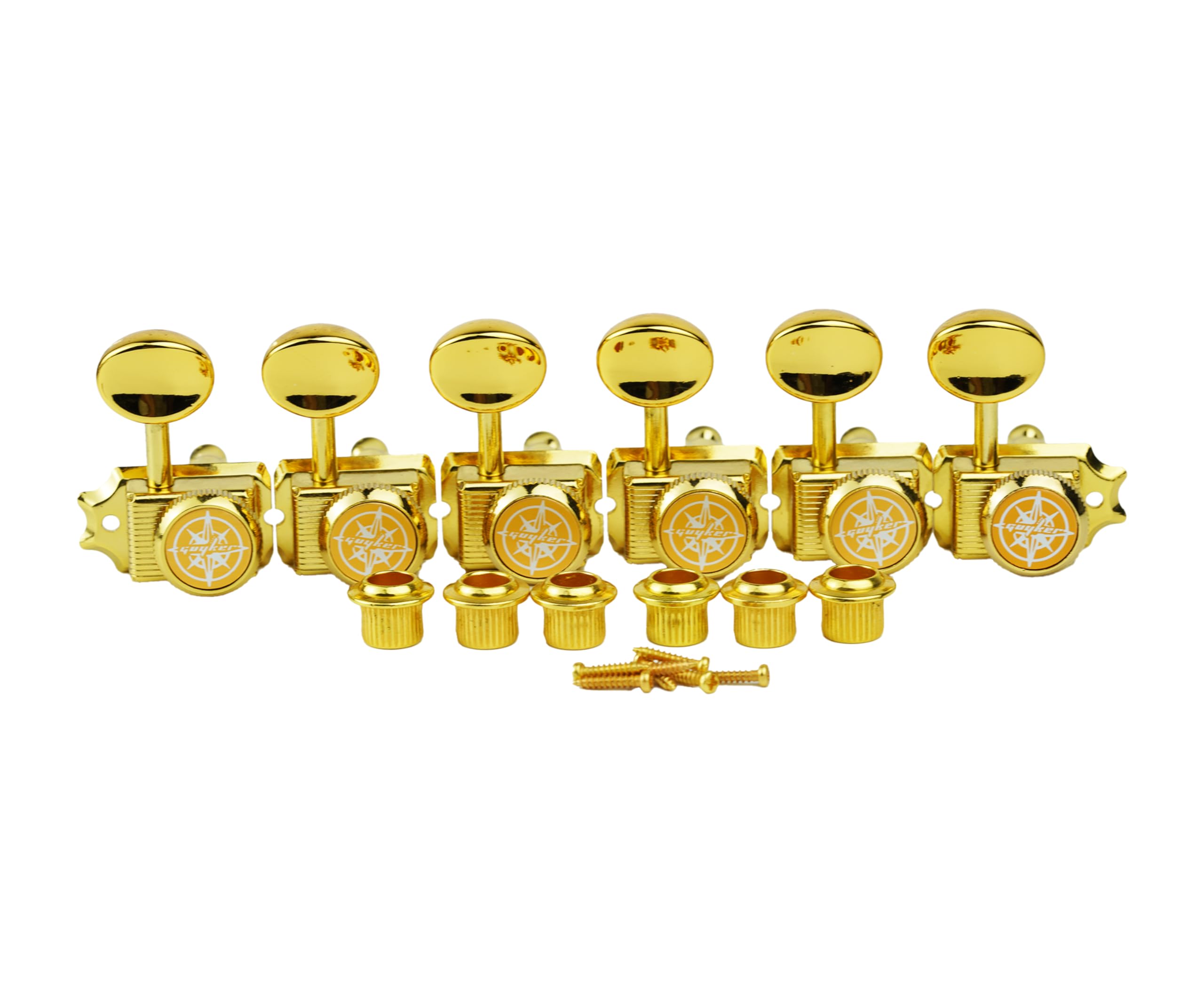 Guyker 6 Inline Vintage Guitar Lock String Tuners – Locking Tuning Key Pegs Machine Heads Replacement Parts for ST TL Style Electric, Folk or Acoustic Guitars – GK55SP, Gold