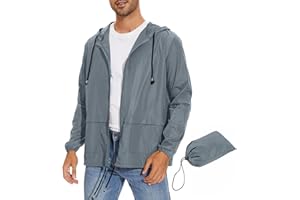 Zando Packable Mens Rain Jacket Lightweight Raincoat Waterproof with Hood Outdoor Windbreaker Jacket Travel Rain Jackets