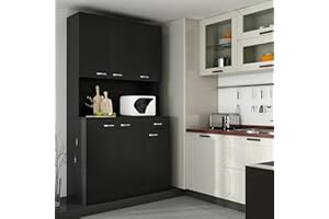 Boloni Kitchen Pantry Cabinets with 6 Doors and 3 Adjustable Shelves, 71" China Cabinet Hutch with Freestanding, Buffet Cabinet with Storage, Microwave Stand with Storage Cabinet, Black